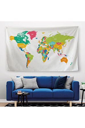 Dünya Haritası Dekoratif Kanvas Duvar Örtüsü-Halısı 1083