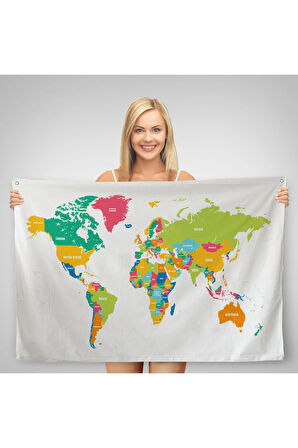 Dünya Haritası Dekoratif Kanvas Duvar Örtüsü-Halısı 1083