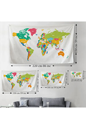 Dünya Haritası Dekoratif Kanvas Duvar Örtüsü-Halısı 1083
