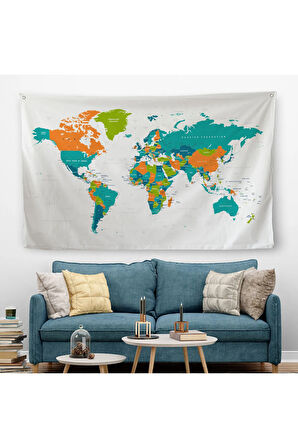Dünya Haritası Dekoratif Kanvas Duvar Örtüsü-Halısı 1085