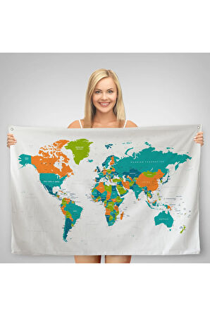 Dünya Haritası Dekoratif Kanvas Duvar Örtüsü-Halısı 1085