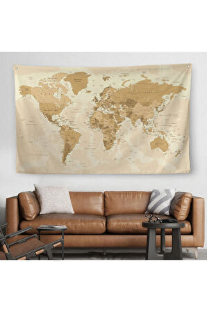 Dünya Haritası Dekoratif Kanvas Duvar Örtüsü-Halısı 1086