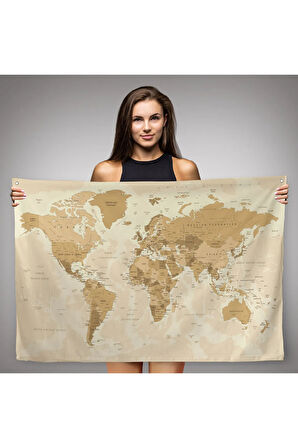 Dünya Haritası Dekoratif Kanvas Duvar Örtüsü-Halısı 1086