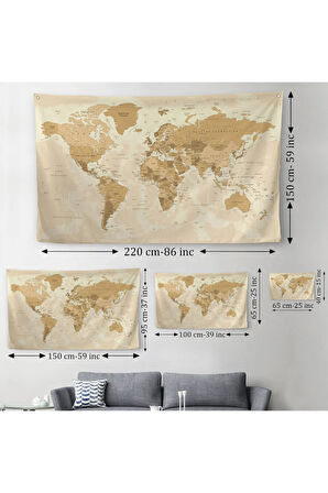 Dünya Haritası Dekoratif Kanvas Duvar Örtüsü-Halısı 1086