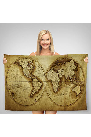 Eskitme Dünya Haritası Vintage Dekoratif Kanvas Duvar Örtüsü-Halısı 1105