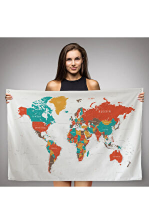 Dünya Haritası Dekoratif Kanvas Duvar Örtüsü-Halısı 1110
