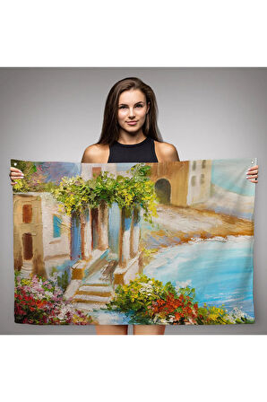 Denize Yakın Ev, Deniz Kıyısı, Rengarenk Çiçekler, Yaz Deniz Manzarası-1113