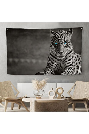Mavi Gözlü Leopar Dekoratif Kanvas Duvar Örtüsü-Halısı 1162