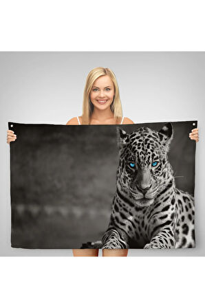 Mavi Gözlü Leopar Dekoratif Kanvas Duvar Örtüsü-Halısı 1162