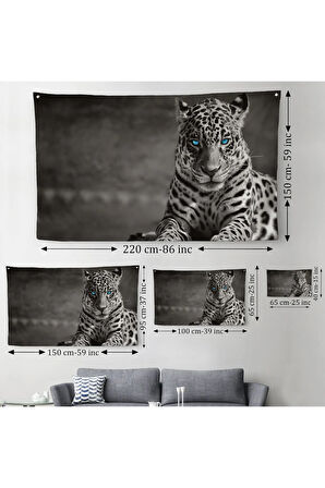 Mavi Gözlü Leopar Dekoratif Kanvas Duvar Örtüsü-Halısı 1162