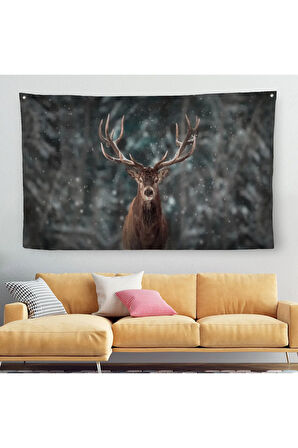 Geyik Dekoratif Kanvas Duvar Örtüsü-Halısı 1164