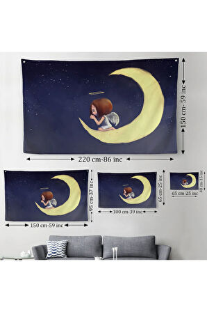 Ay'da Diz Çöküp Dua Eden Melek Kızın Duvar Örtüsü-Halısı-1210
