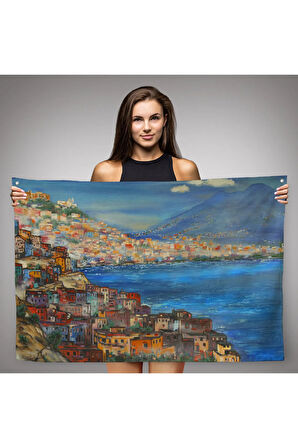 Napoli Manzarası Yağlıboya Görünüm Dekoratif Kanvas Duvar Örtüsü-Halısı-3435