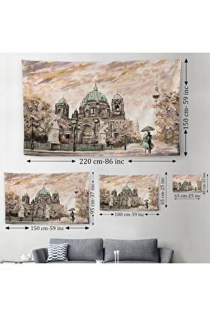 Berlin Sephora Katedrali Yağlıboya Görünüm Dekoratif Kanvas Duvar Örtüsü-Halısı-3501