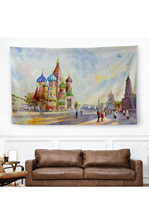 Kremlin Ve Kızıl Meydan Aziz Basil Katedrali Moskova Duvar Örtüsü-Halısı-3559
