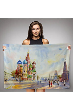 Kremlin Ve Kızıl Meydan Aziz Basil Katedrali Moskova Duvar Örtüsü-Halısı-3559