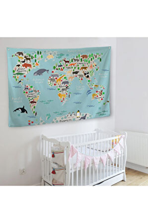 Eğitici Dünya Haritası Dünya Atlası Çocuk Ve Bebek Odası Duvar Örtüsü-halısı 3771
