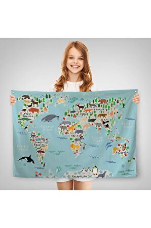 Eğitici Dünya Haritası Dünya Atlası Çocuk Ve Bebek Odası Duvar Örtüsü-halısı 3771