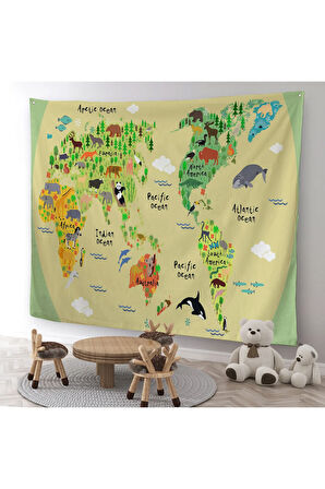 Eğitici Dünya Haritası Dünya Atlası Çocuk Ve Bebek Odası Duvar Örtüsü-halısı 3773