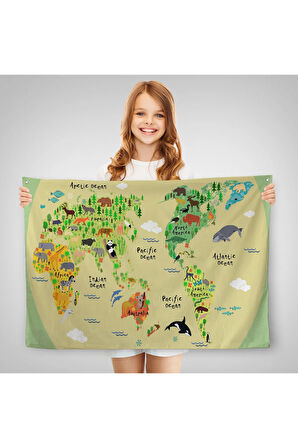 Eğitici Dünya Haritası Dünya Atlası Çocuk Ve Bebek Odası Duvar Örtüsü-halısı 3773