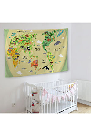 Eğitici Dünya Haritası Dünya Atlası Çocuk Ve Bebek Odası Duvar Örtüsü-halısı 3773