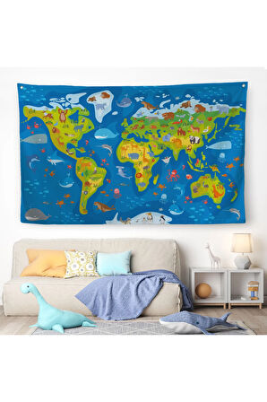 Eğitici Dünya Haritası Dünya Atlası Çocuk Ve Bebek Odası Duvar Örtüsü-halısı 3774