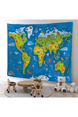 Eğitici Dünya Haritası Dünya Atlası Çocuk Ve Bebek Odası Duvar Örtüsü-halısı 3774
