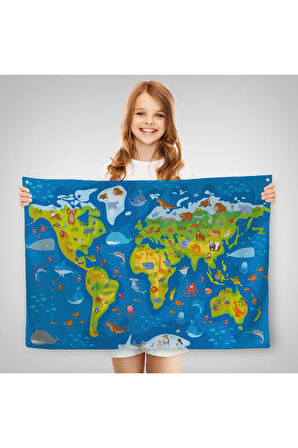 Eğitici Dünya Haritası Dünya Atlası Çocuk Ve Bebek Odası Duvar Örtüsü-halısı 3774