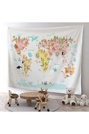 Eğitici Dünya Haritası Çocuk Odası Duvar Örtüsü-halısı 3777