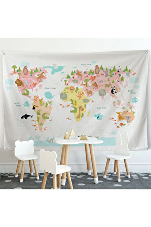 Eğitici Dünya Haritası Çocuk Odası Duvar Örtüsü-halısı 3777