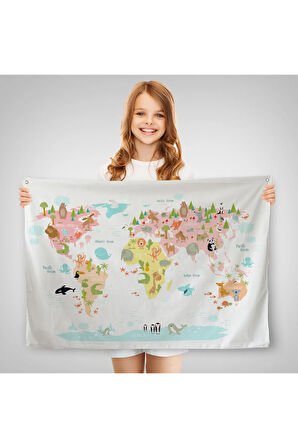 Eğitici Dünya Haritası Çocuk Odası Duvar Örtüsü-halısı 3777