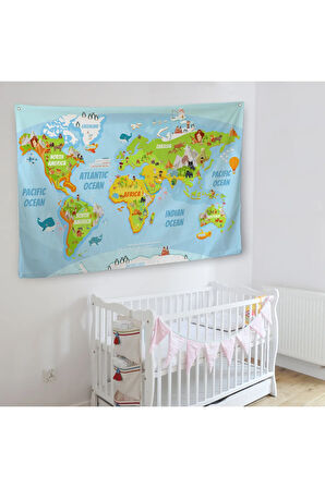 Eğitici Dünya Haritası Çocuk Odası Duvar Örtüsü-halısı 3778