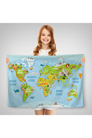 Eğitici Dünya Haritası Çocuk Odası Duvar Örtüsü-halısı 3778