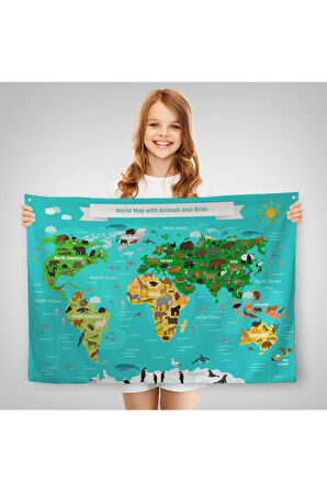 Eğitici Dünya Haritası Çocuk Odası Duvar Örtüsü-halısı 3780