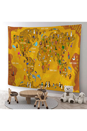 Eğitici Dünya Haritası Dünya Atlası Çocuk Ve Bebek Odası Duvar Örtüsü-halısı 3781