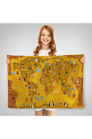 Eğitici Dünya Haritası Dünya Atlası Çocuk Ve Bebek Odası Duvar Örtüsü-halısı 3781