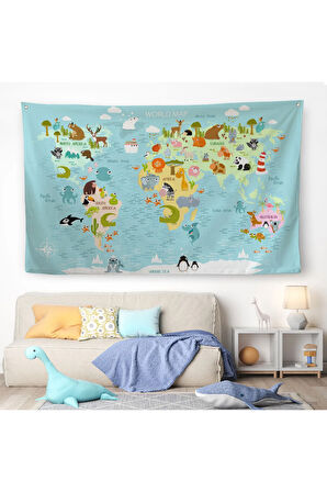 Eğitici Dünya Haritası Dünya Atlası Çocuk Ve Bebek Odası Duvar Örtüsü-halısı 3782