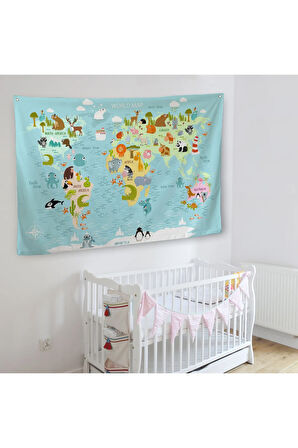 Eğitici Dünya Haritası Dünya Atlası Çocuk Ve Bebek Odası Duvar Örtüsü-halısı 3782