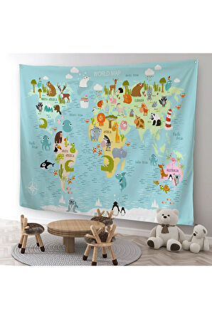 Eğitici Dünya Haritası Dünya Atlası Çocuk Ve Bebek Odası Duvar Örtüsü-halısı 3782