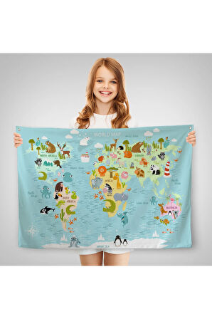 Eğitici Dünya Haritası Dünya Atlası Çocuk Ve Bebek Odası Duvar Örtüsü-halısı 3782