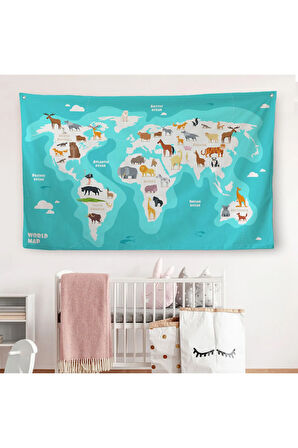 Eğitici Dünya Haritası Dünya Atlası Çocuk Ve Bebek Odası Duvar Örtüsü-halısı 3785