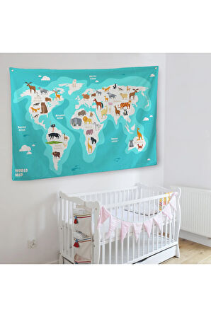 Eğitici Dünya Haritası Dünya Atlası Çocuk Ve Bebek Odası Duvar Örtüsü-halısı 3785