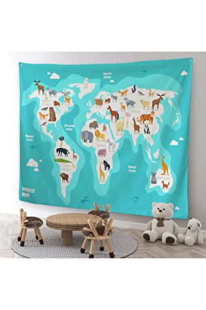 Eğitici Dünya Haritası Dünya Atlası Çocuk Ve Bebek Odası Duvar Örtüsü-halısı 3785
