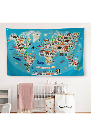 Eğitici Dünya Haritası Çocuk Odası Sticker 3787