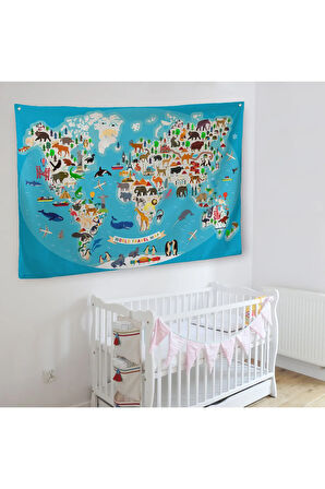 Eğitici Dünya Haritası Çocuk Odası Sticker 3787