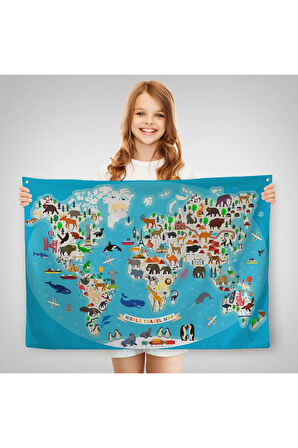 Eğitici Dünya Haritası Çocuk Odası Sticker 3787