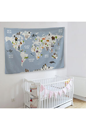 Eğitici Dünya Haritası Dünya Atlası Çocuk Ve Bebek Odası Duvar Örtüsü-halısı 3789