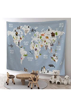 Eğitici Dünya Haritası Dünya Atlası Çocuk Ve Bebek Odası Duvar Örtüsü-halısı 3789
