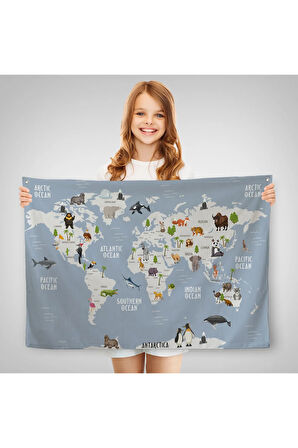 Eğitici Dünya Haritası Dünya Atlası Çocuk Ve Bebek Odası Duvar Örtüsü-halısı 3789