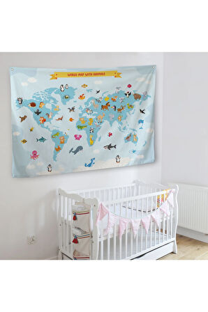Eğitici Dünya Haritası Dünya Atlası Çocuk Ve Bebek Odası Duvar Örtüsü-halısı 3791
